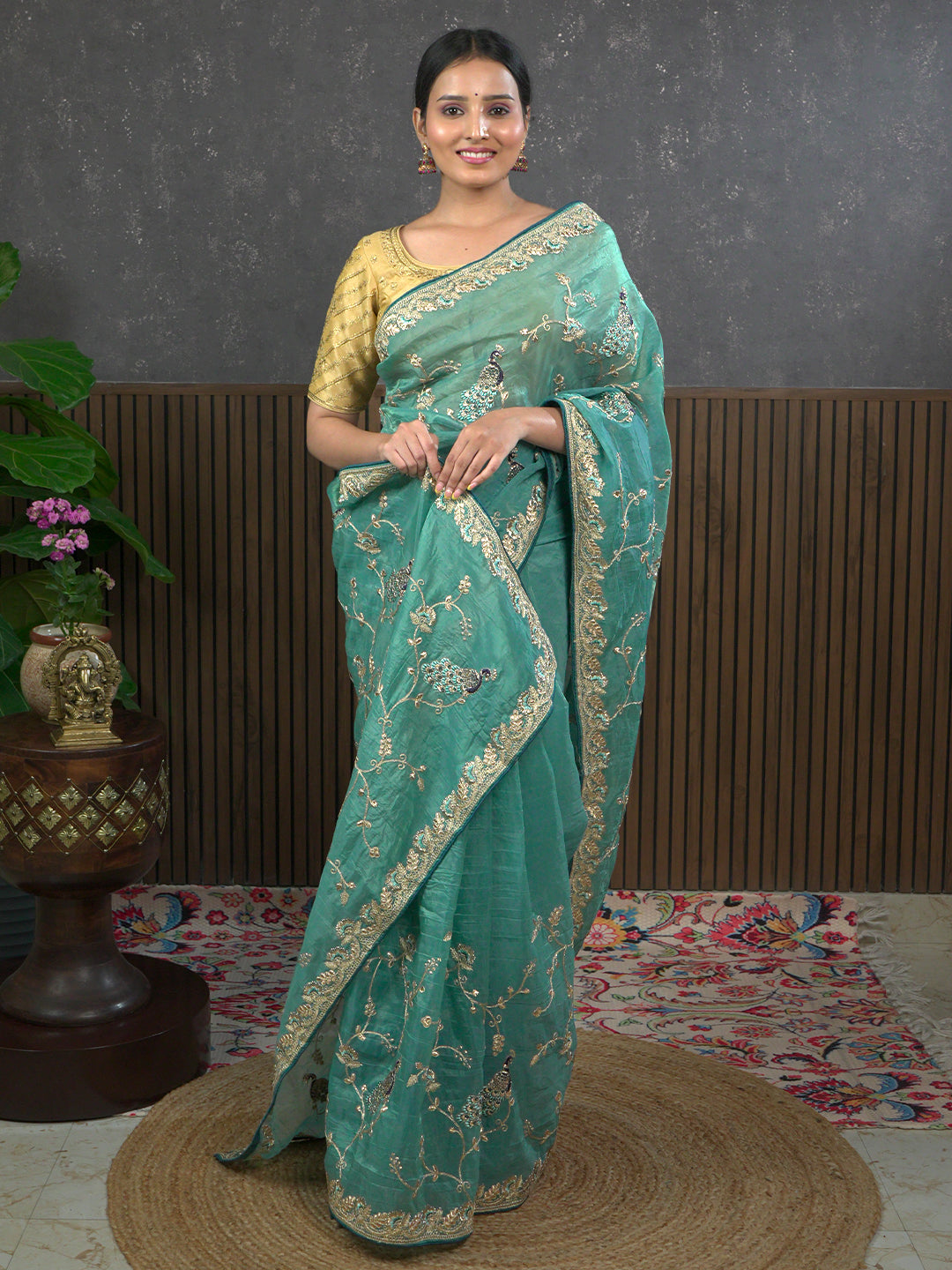 Gota Sea-Green Embroidered Saree