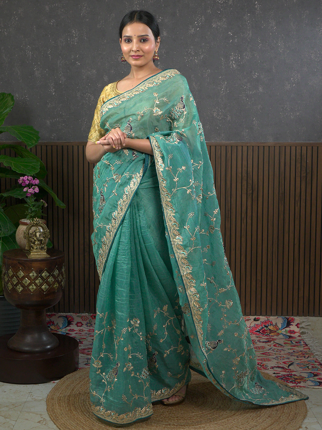 Gota Sea-Green Embroidered Saree