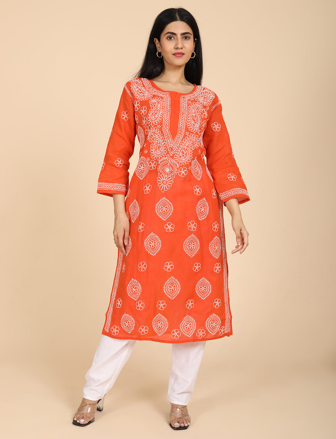 Imtizaj Orange Chikankari Kurta