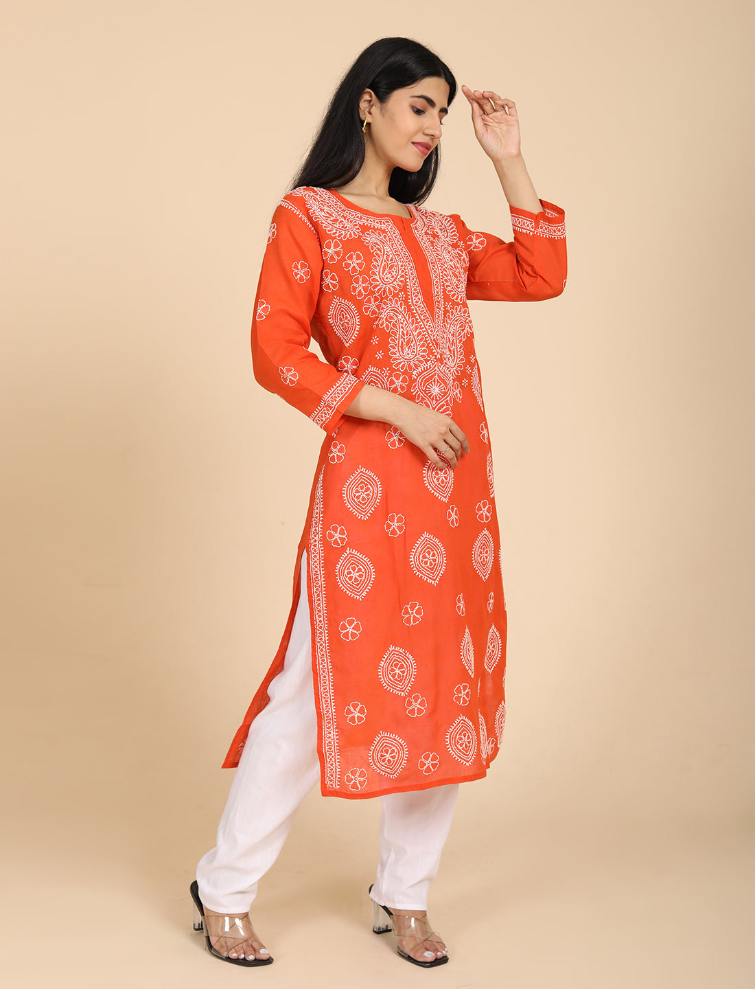 Imtizaj Orange Chikankari Kurta