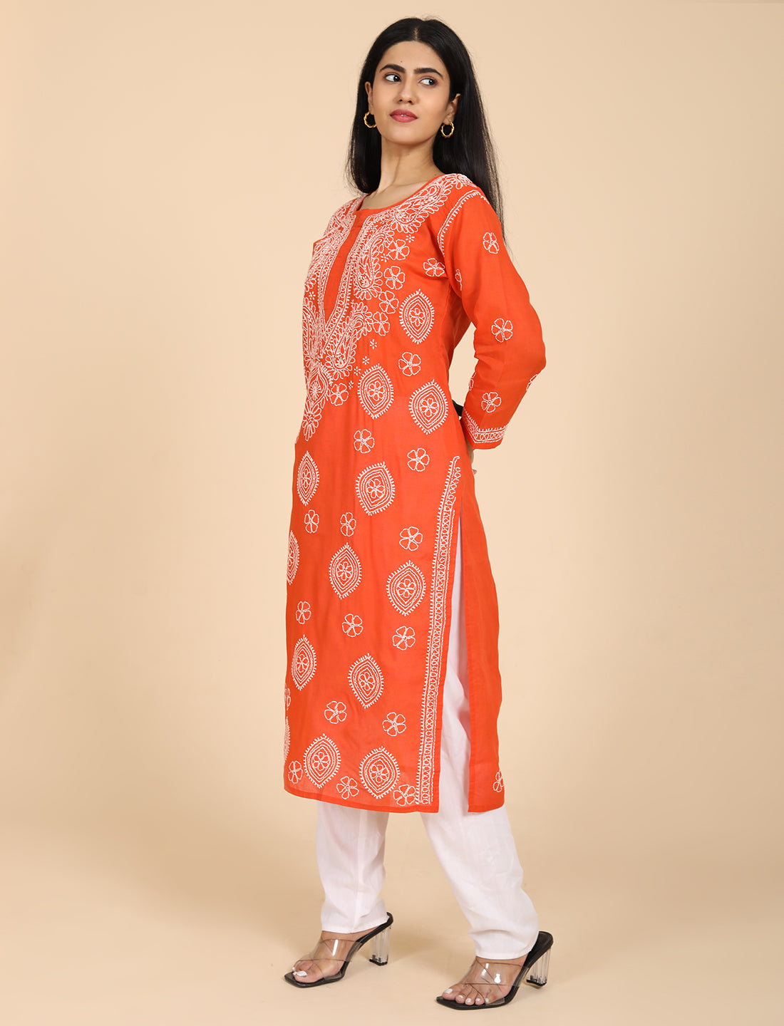 Imtizaj Orange Chikankari Kurta