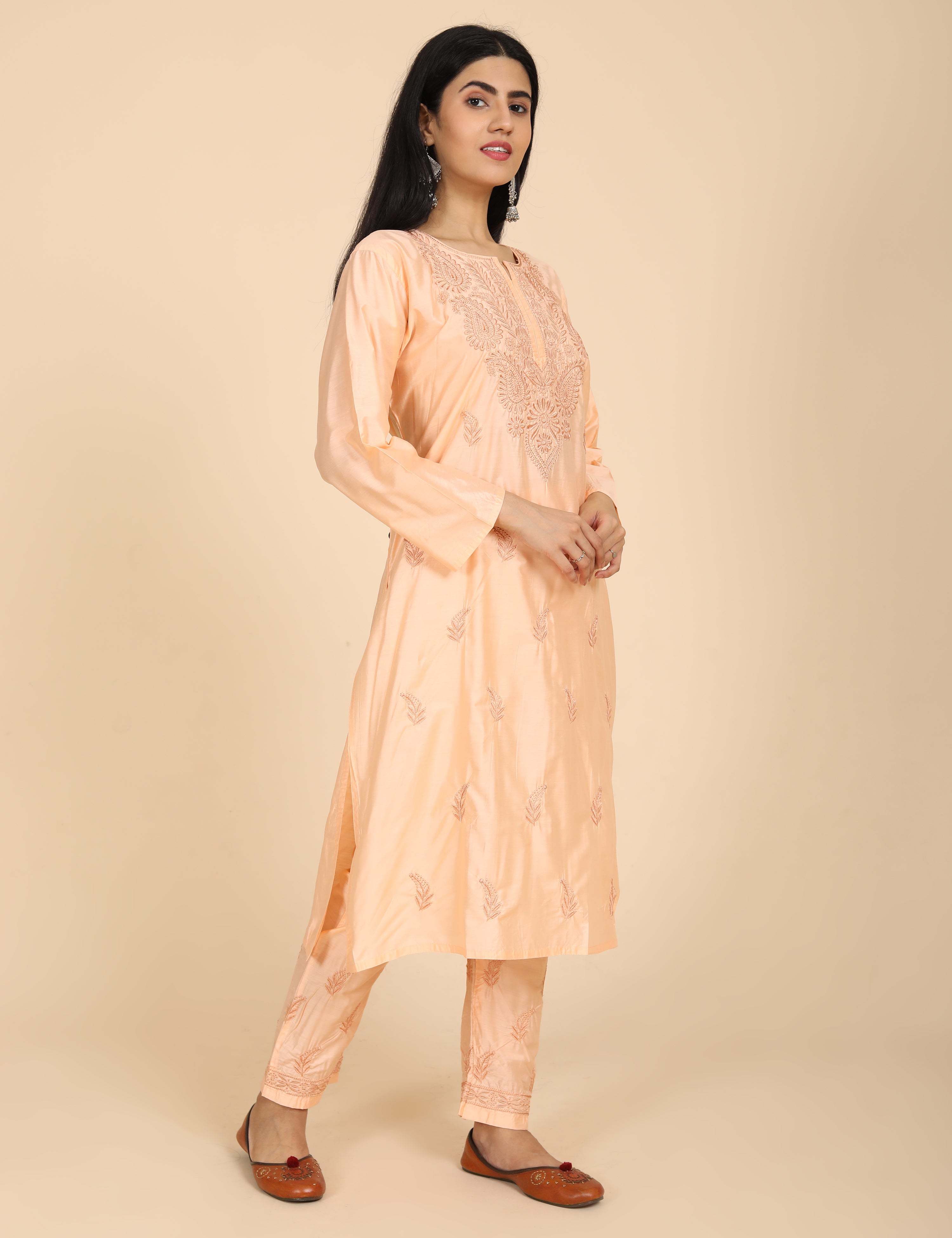 Jashn Peach Chikankari Kurta Set