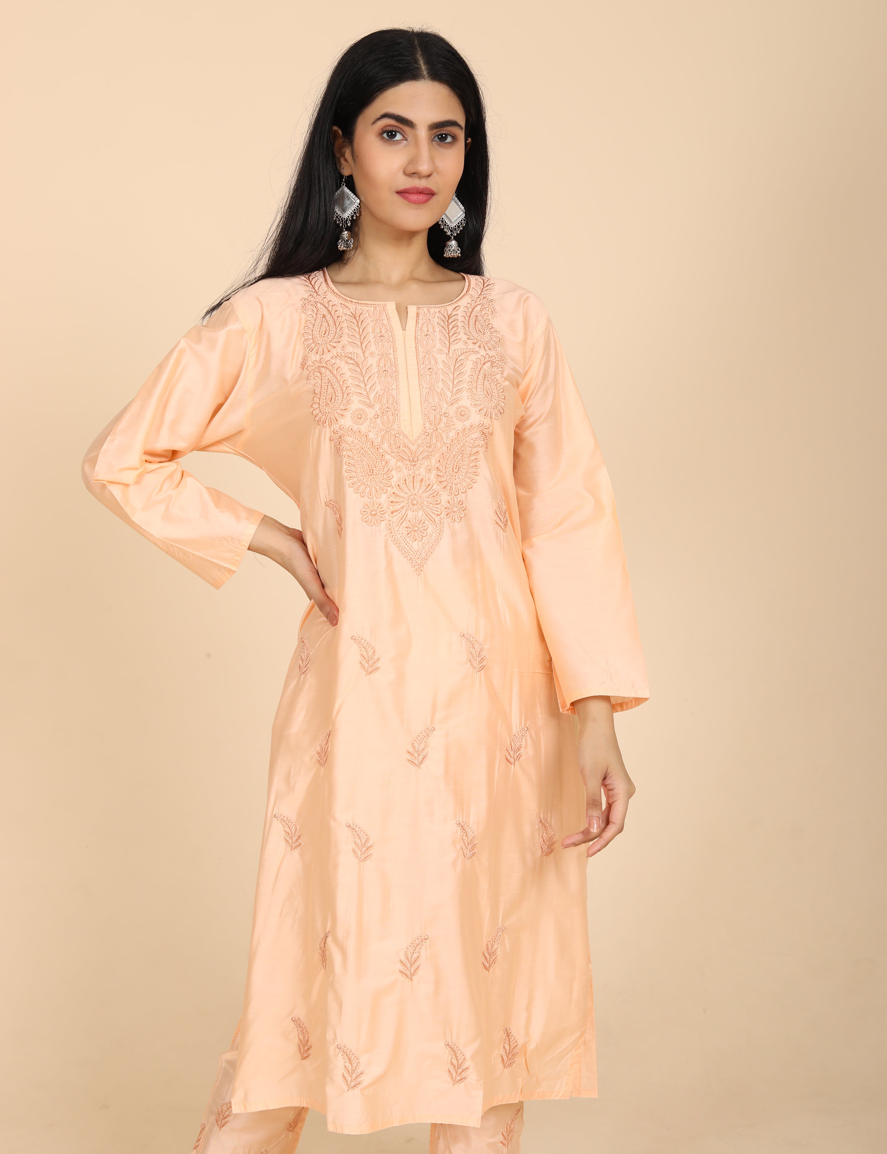 Jashn Peach Chikankari Kurta Set