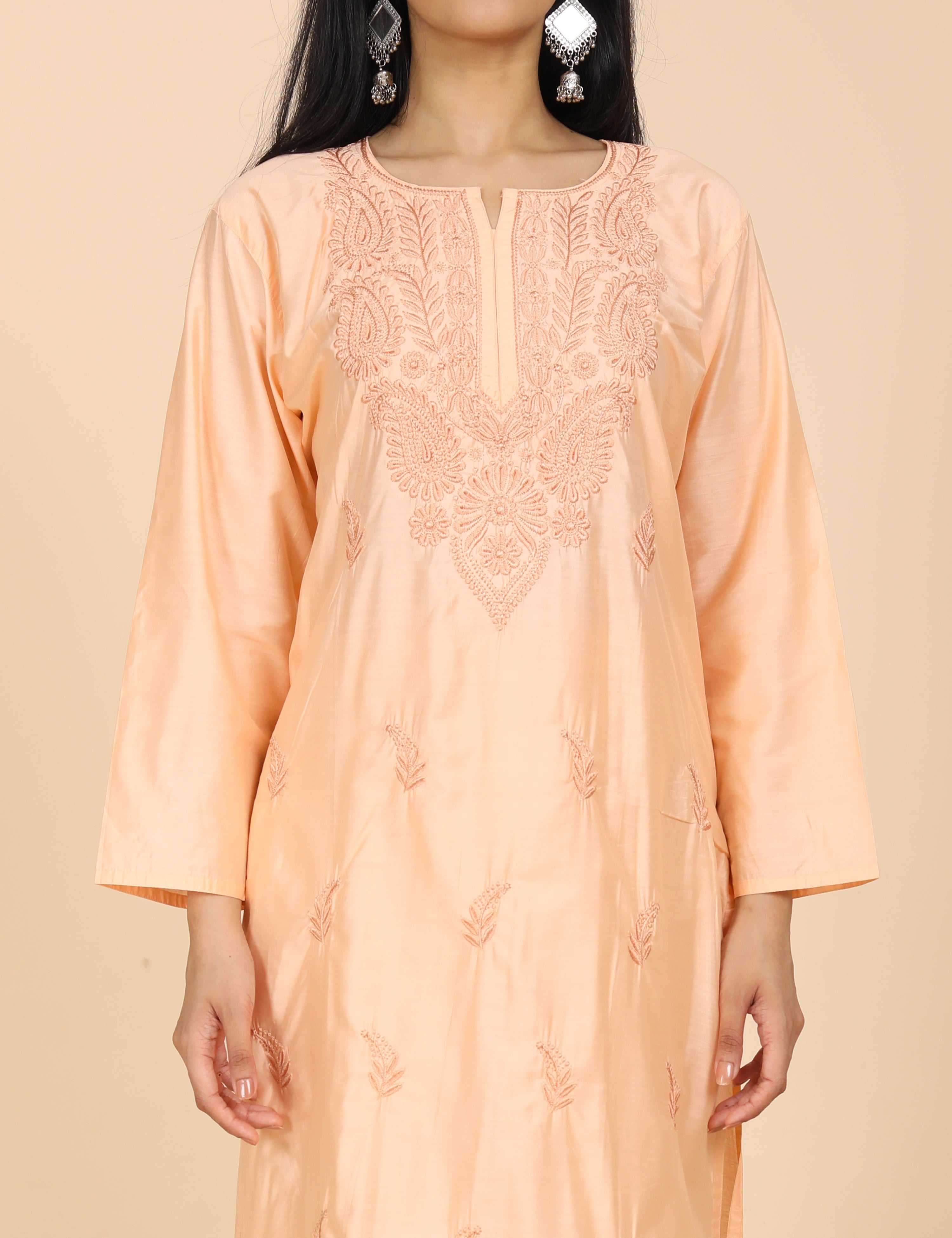 Jashn Peach Chikankari Kurta Set