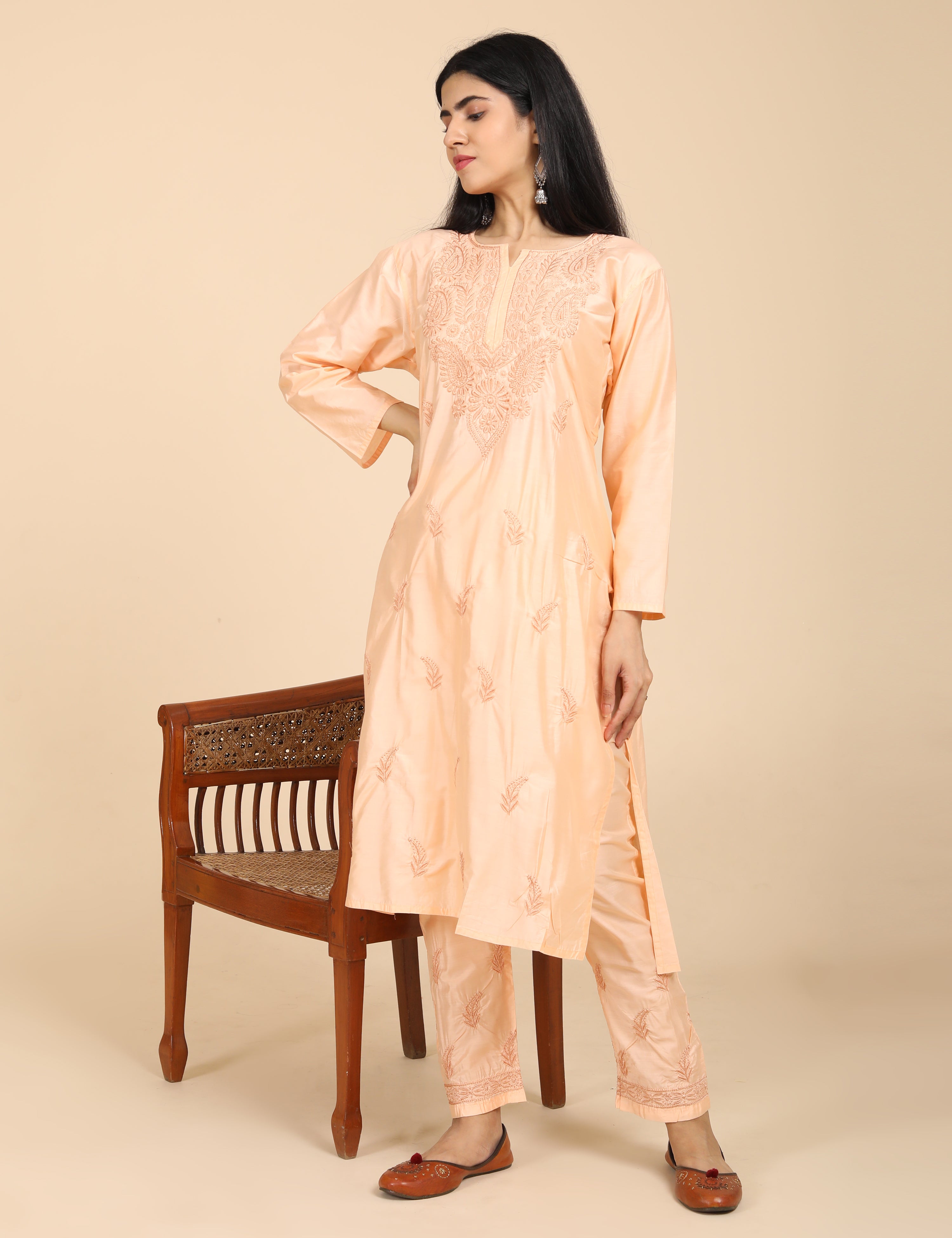 Jashn Peach Chikankari Kurta Set