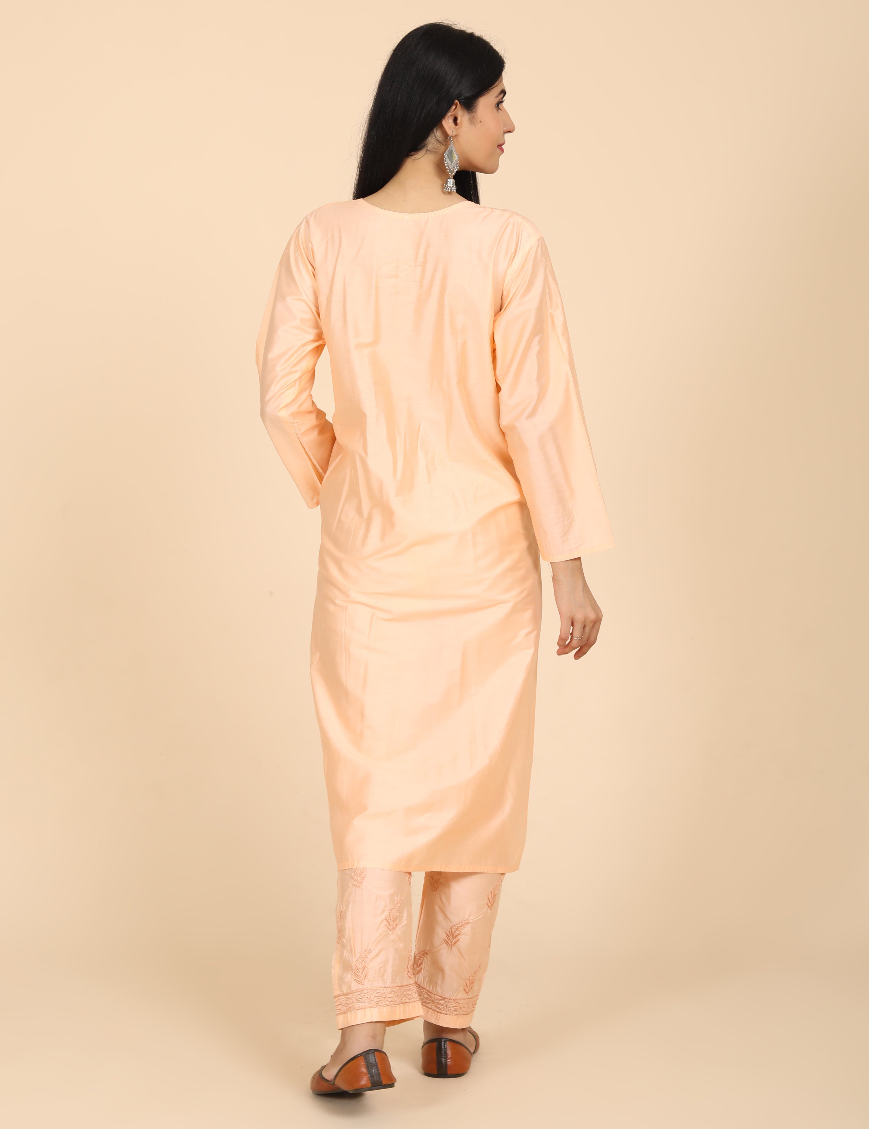 Jashn Peach Chikankari Kurta Set
