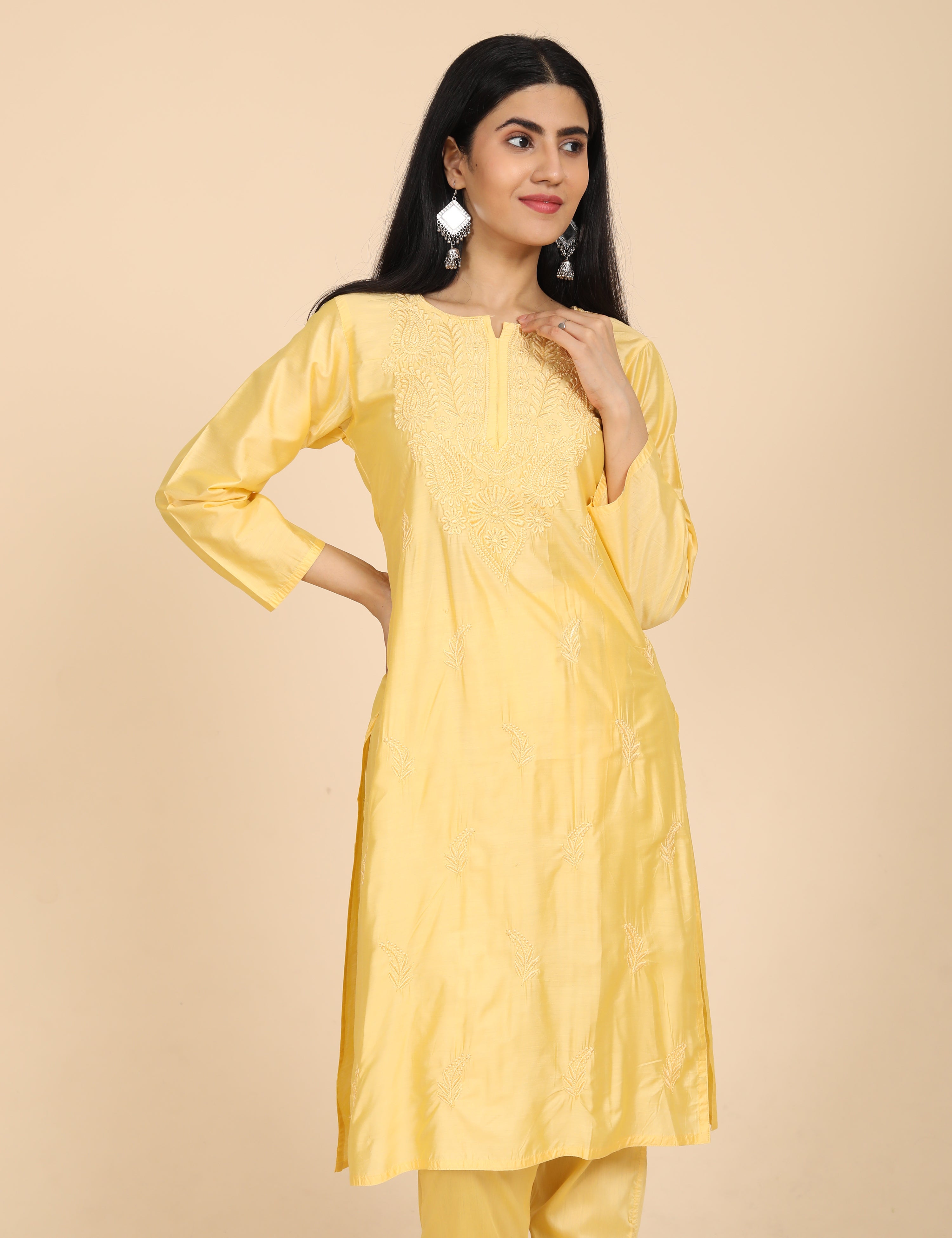 Jashn Yellow Chikankari Kurta Set