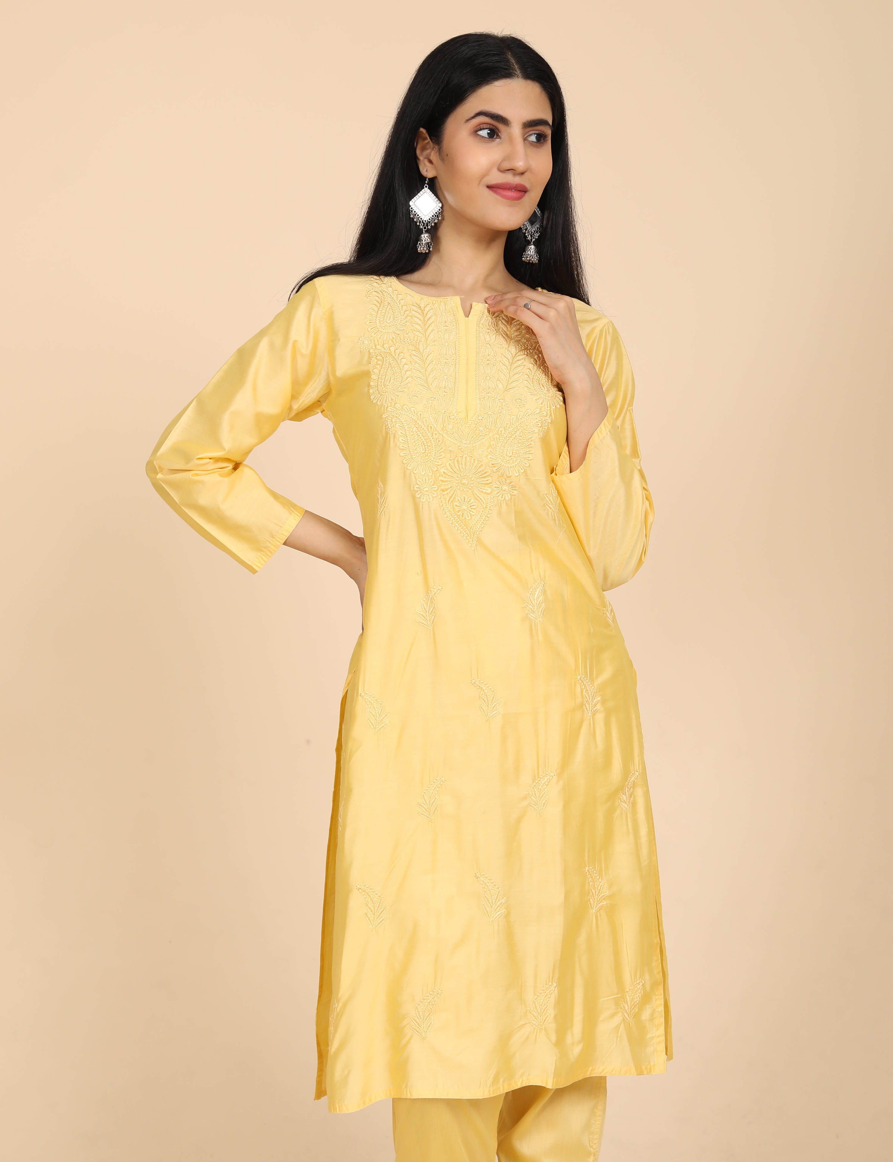 Jashn Yellow Chikankari Kurta Set