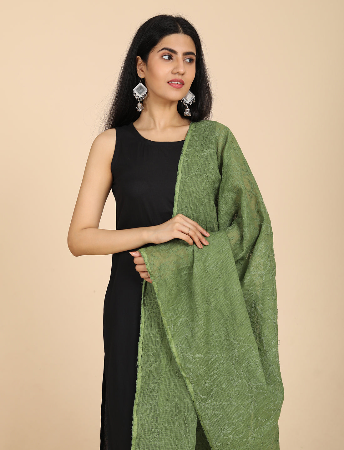 Bunna Olive Chikankari Dupatta