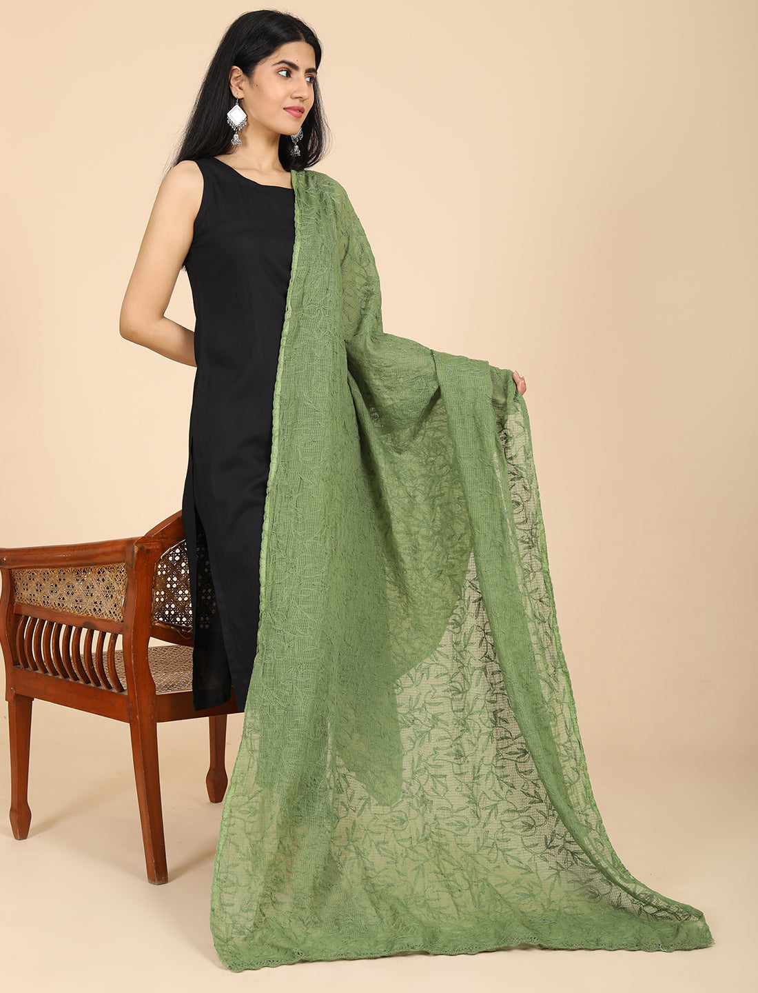 Bunna Olive Chikankari Dupatta