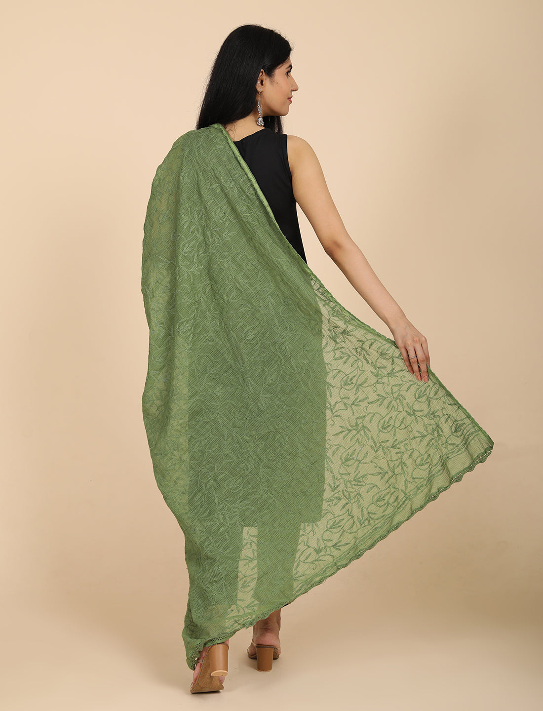 Bunna Olive Chikankari Dupatta