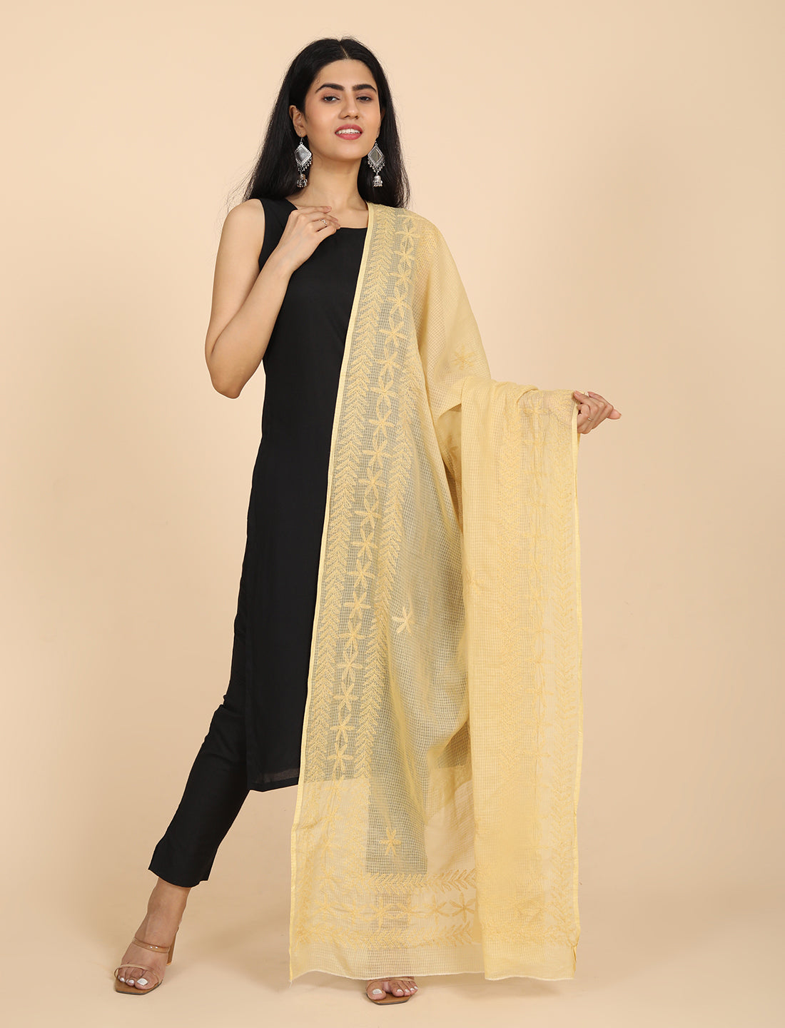 Shifa Beige Chikankari Dupatta