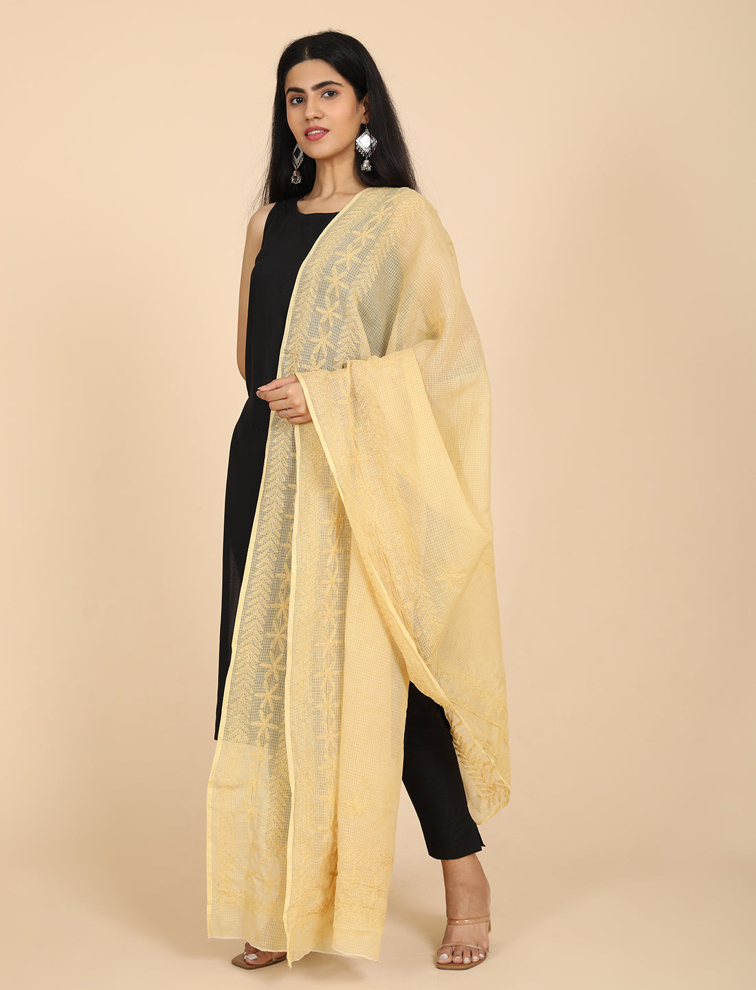 Shifa Beige Chikankari Dupatta