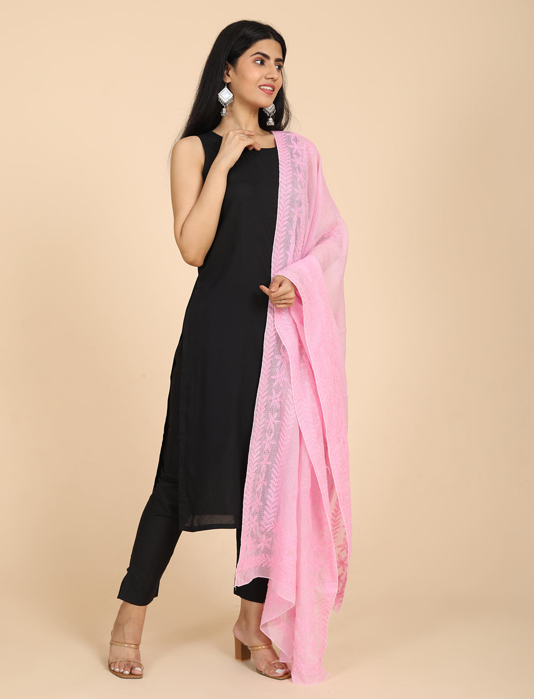Shifa Pink Chikankari Dupatta