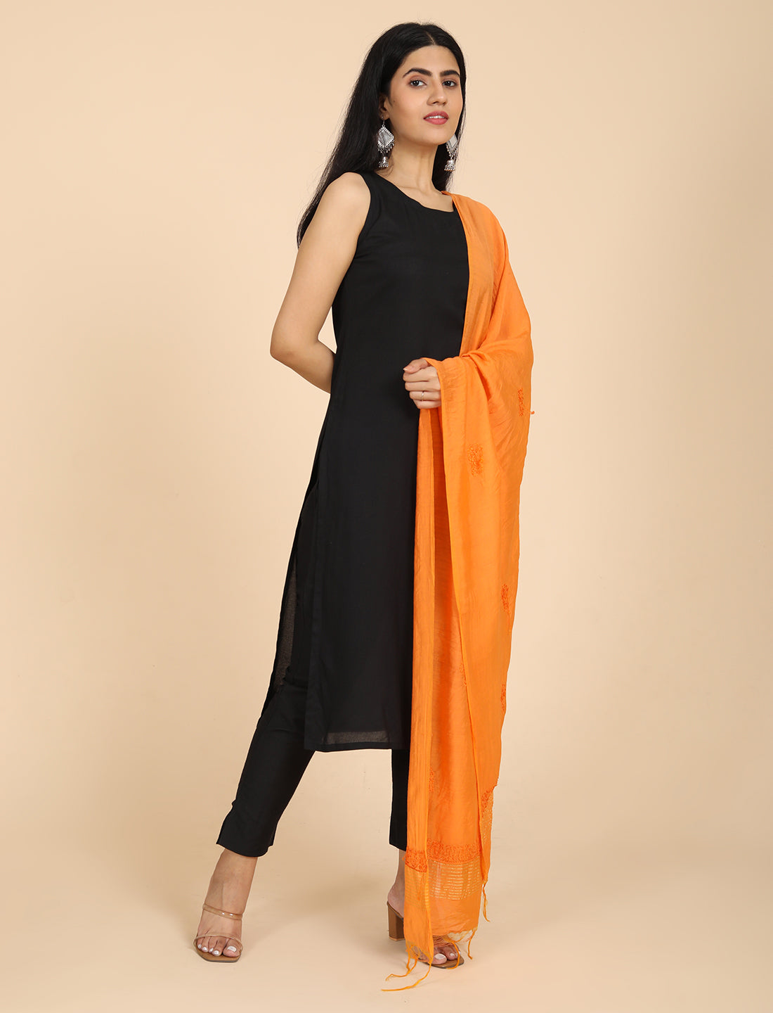 Noor Orange Chikankari Dupatta