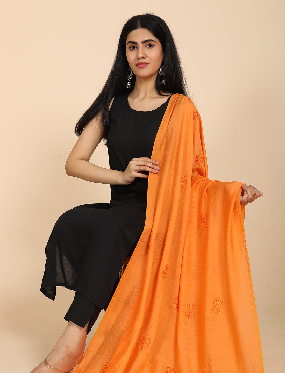 Noor Orange Chikankari Dupatta
