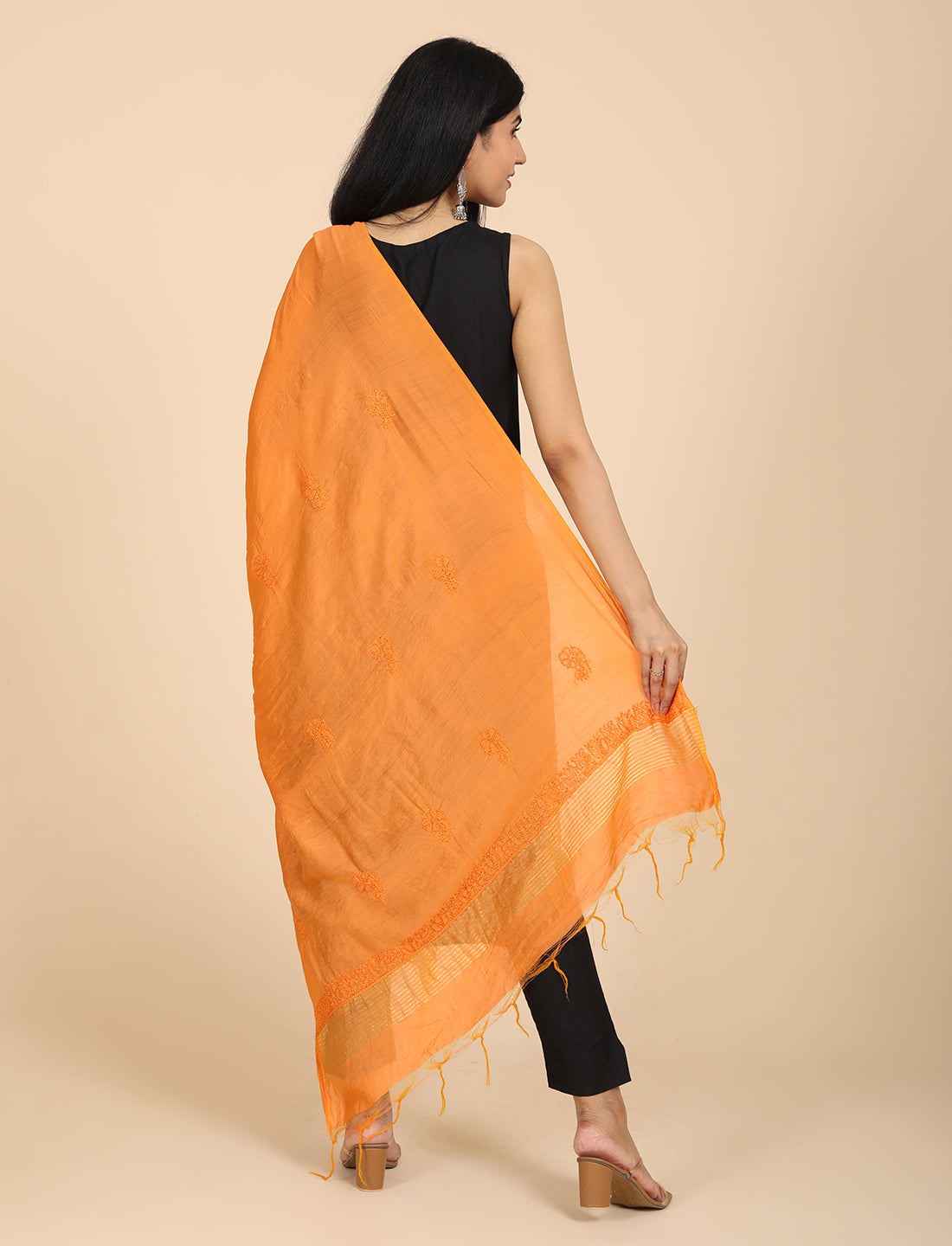 Noor Orange Chikankari Dupatta