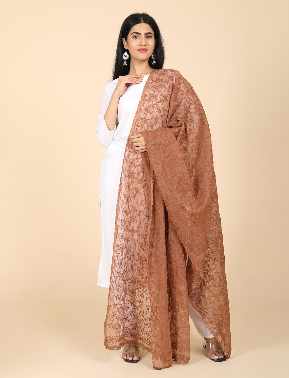 Bunna Brown Chikankari Dupatta