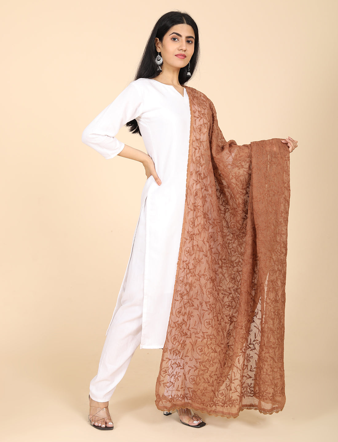 Bunna Brown Chikankari Dupatta