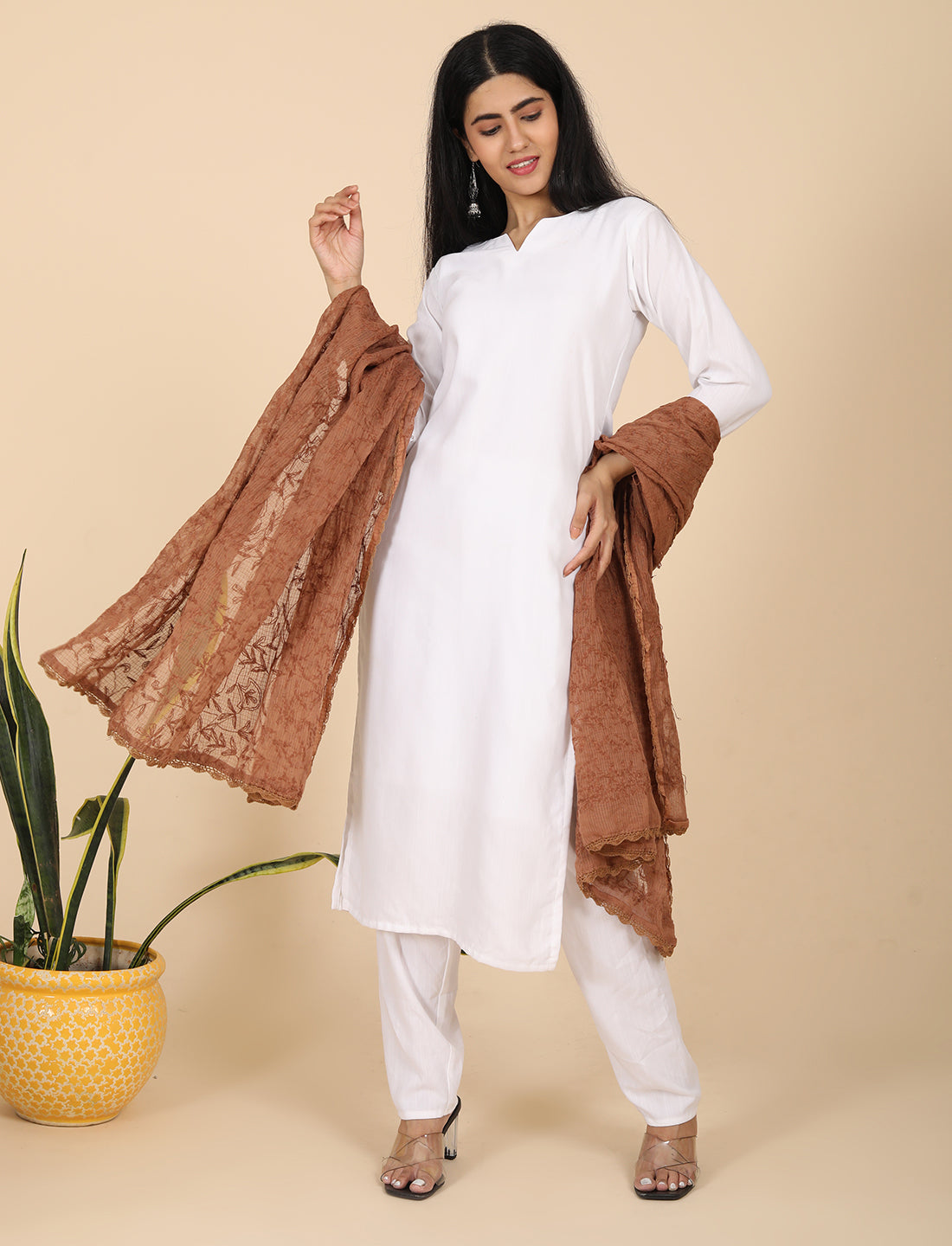 Bunna Brown Chikankari Dupatta
