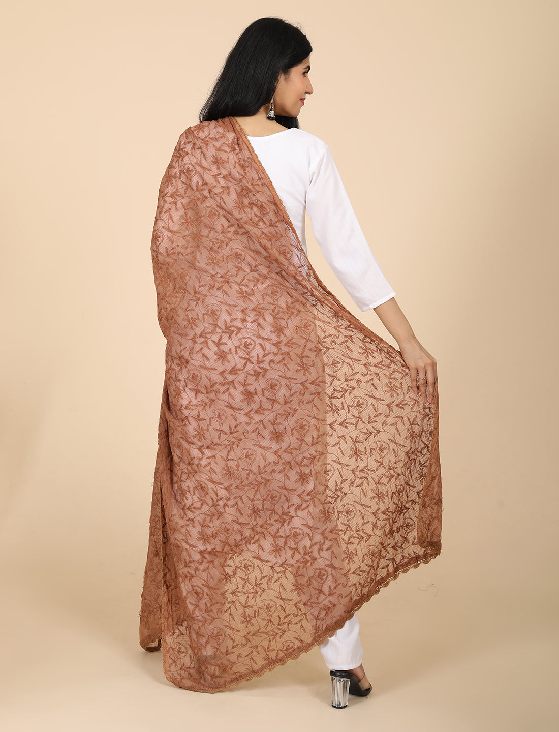 Bunna Brown Chikankari Dupatta