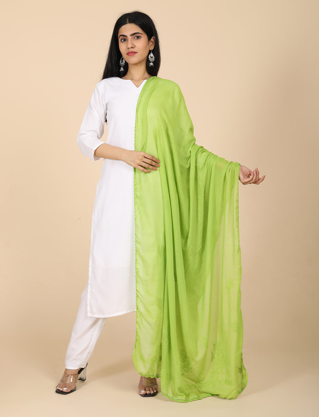 Ada Green Chikankari Dupatta