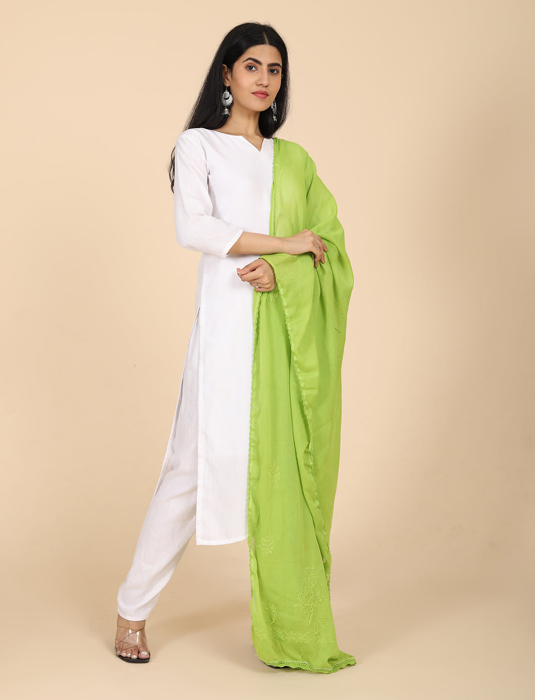 Ada Green Chikankari Dupatta