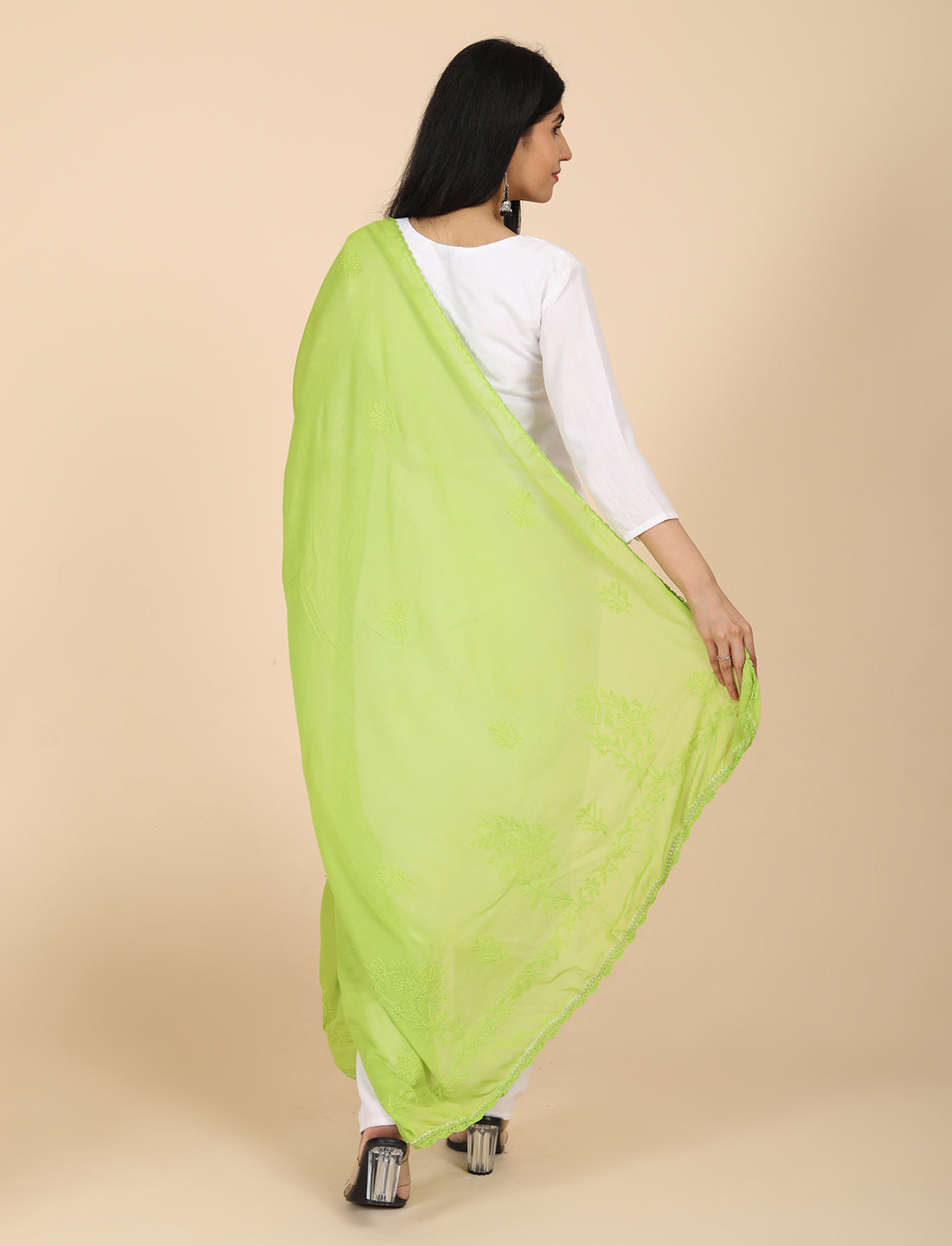 Ada Green Chikankari Dupatta