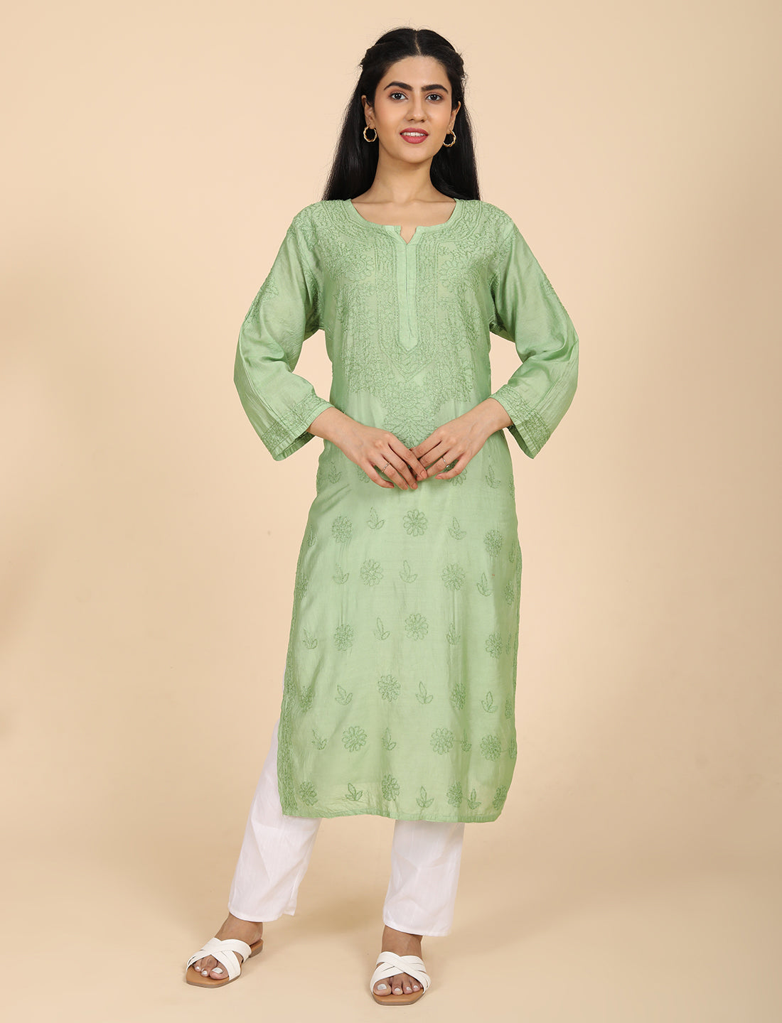 Hassas Green Chikankari Kurta