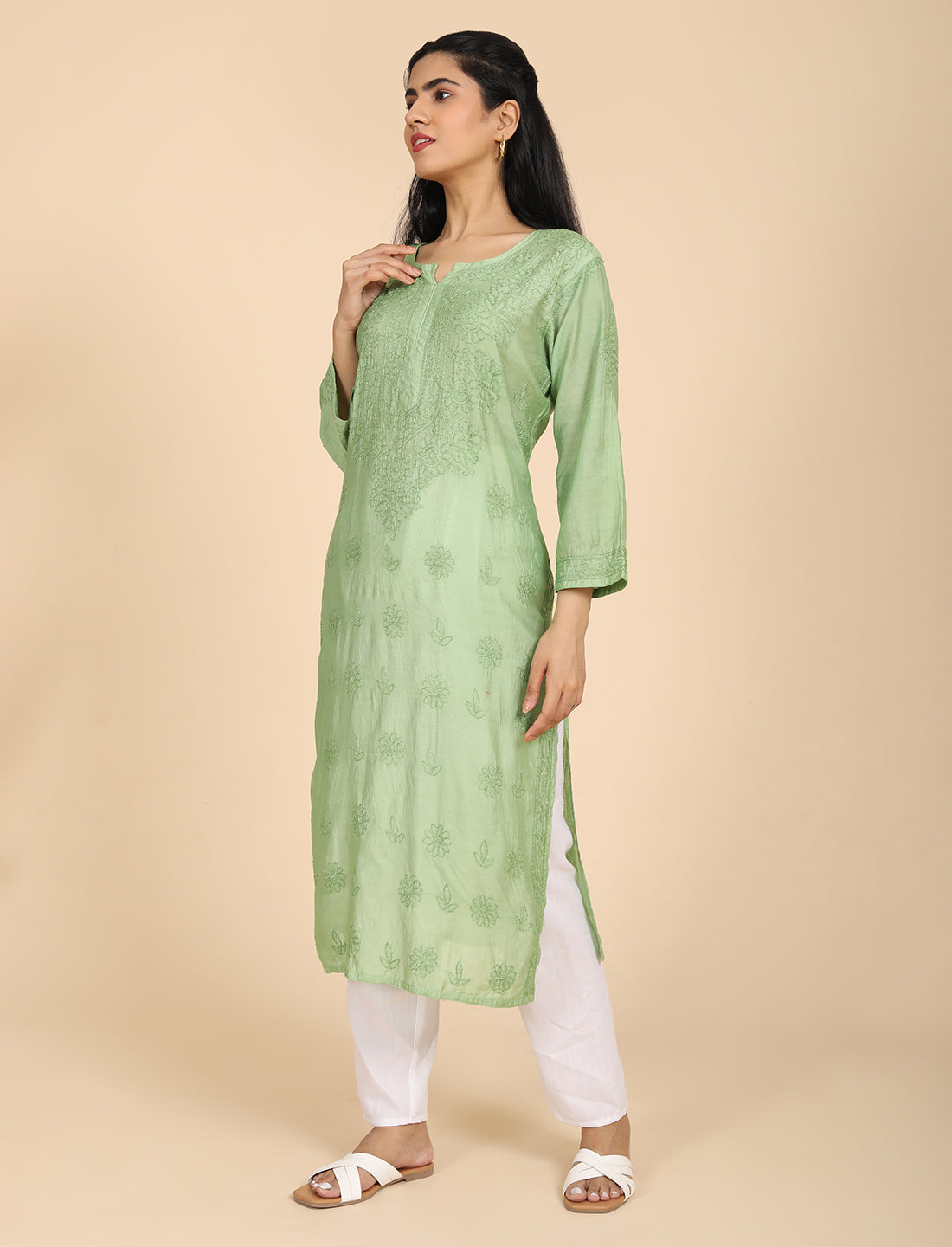 Hassas Green Chikankari Kurta