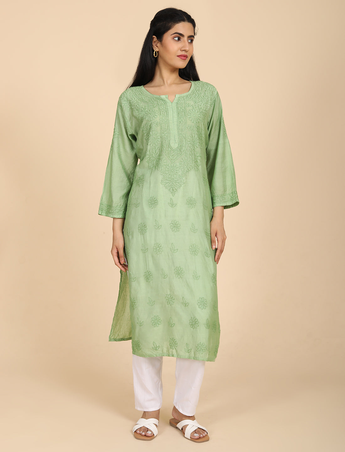 Hassas Green Chikankari Kurta
