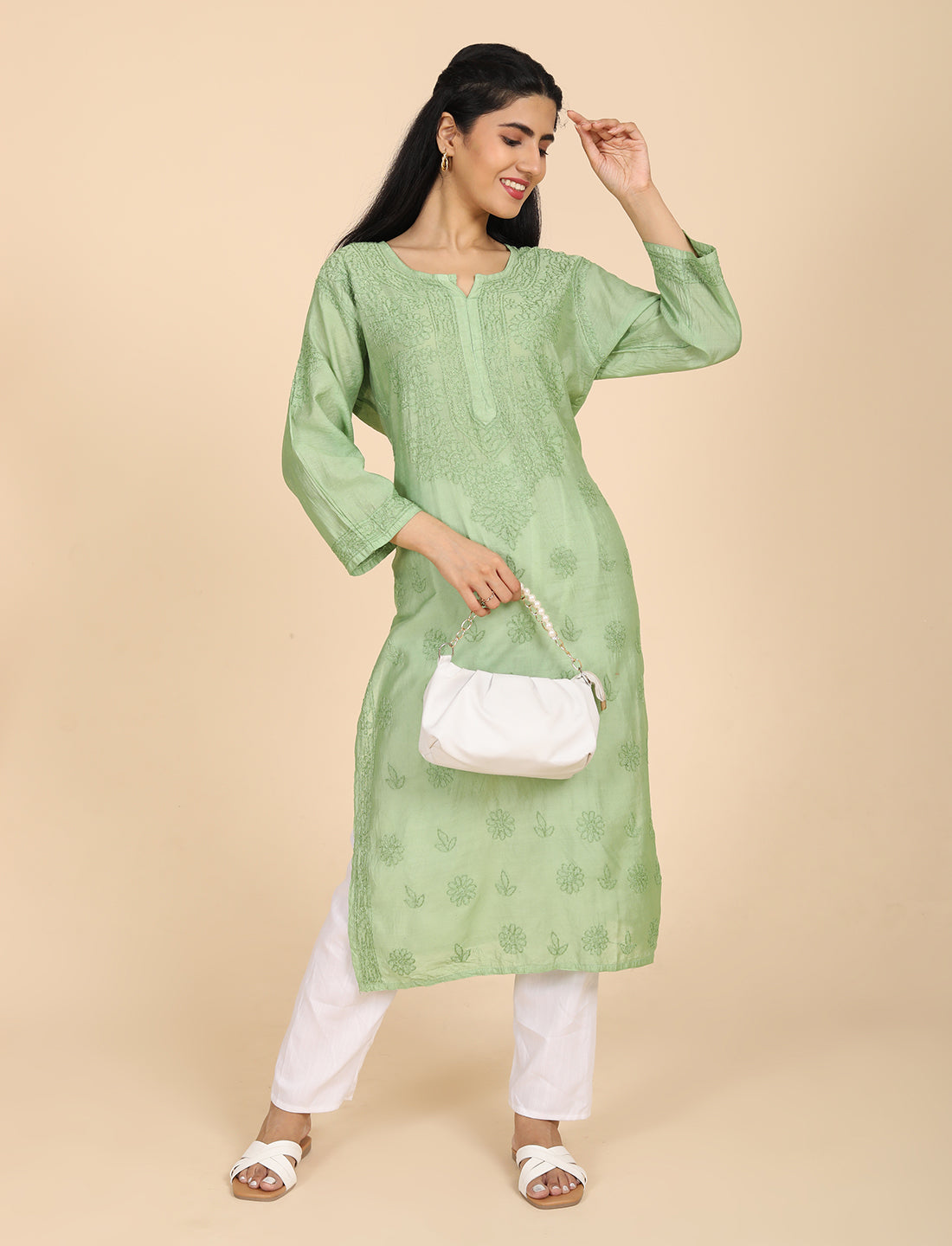 Hassas Green Chikankari Kurta