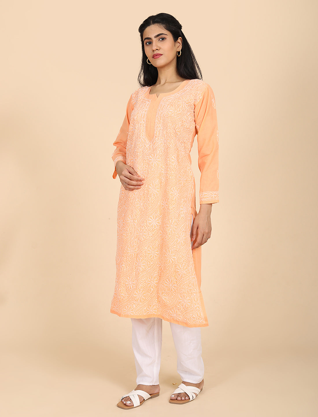 Shabika Orange Chikankari Kurta