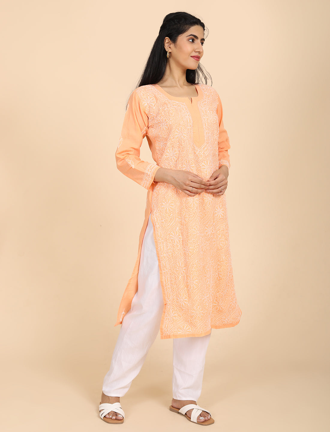 Shabika Orange Chikankari Kurta