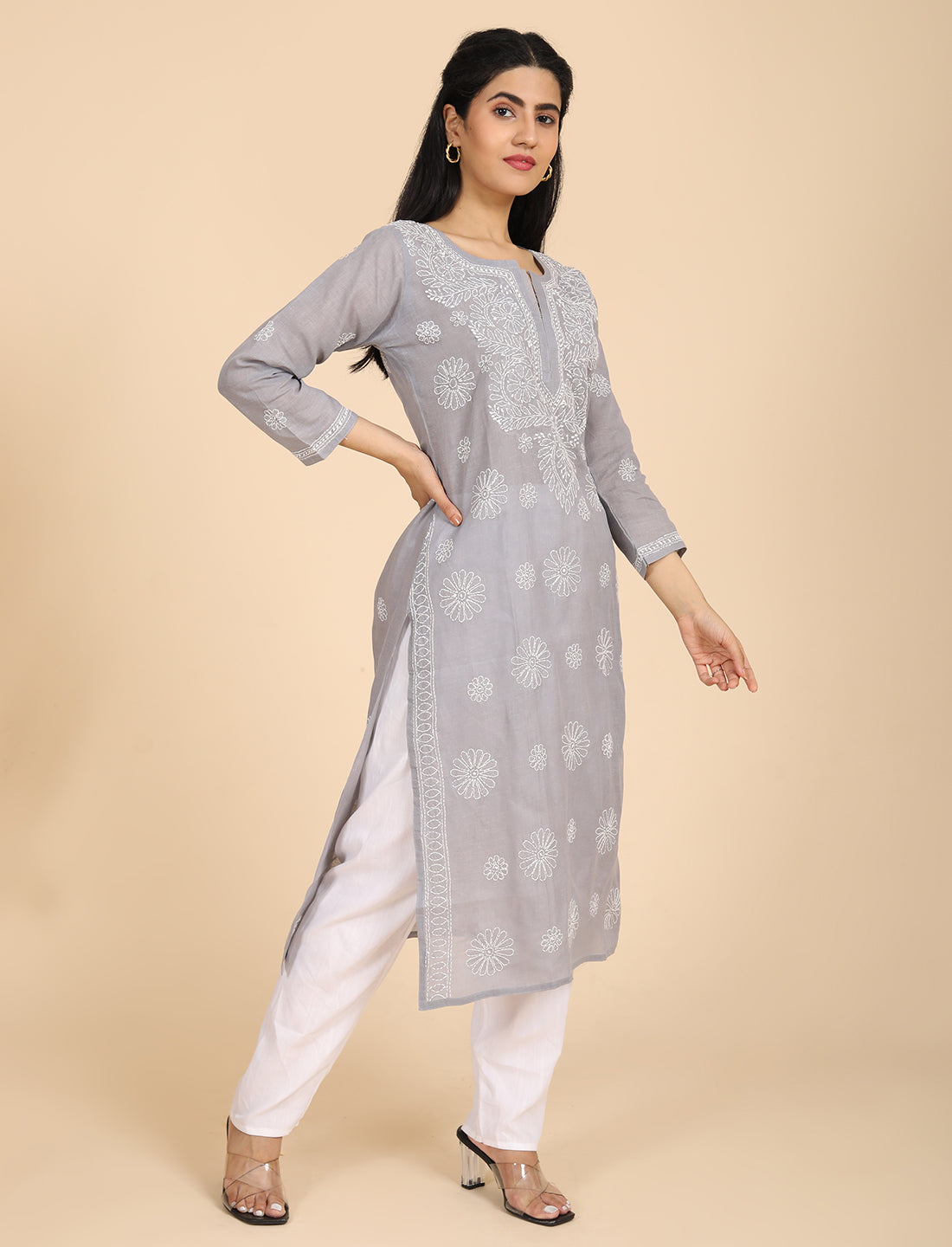 Naqsh Grey Chikankari Kurta