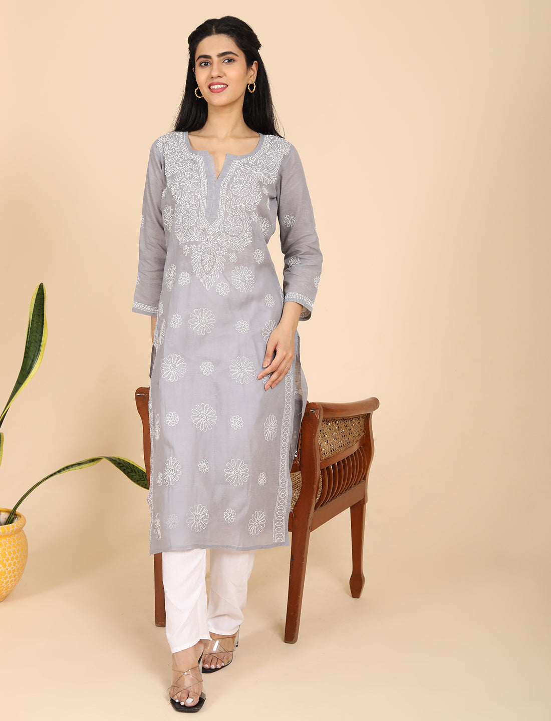 Naqsh Grey Chikankari Kurta