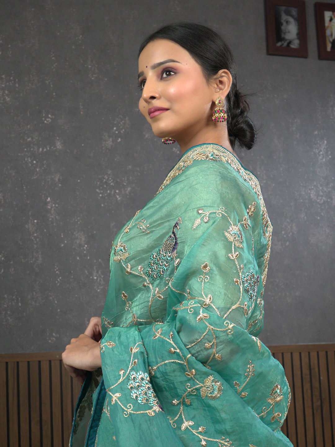 Gota Sea-Green Embroidered Saree