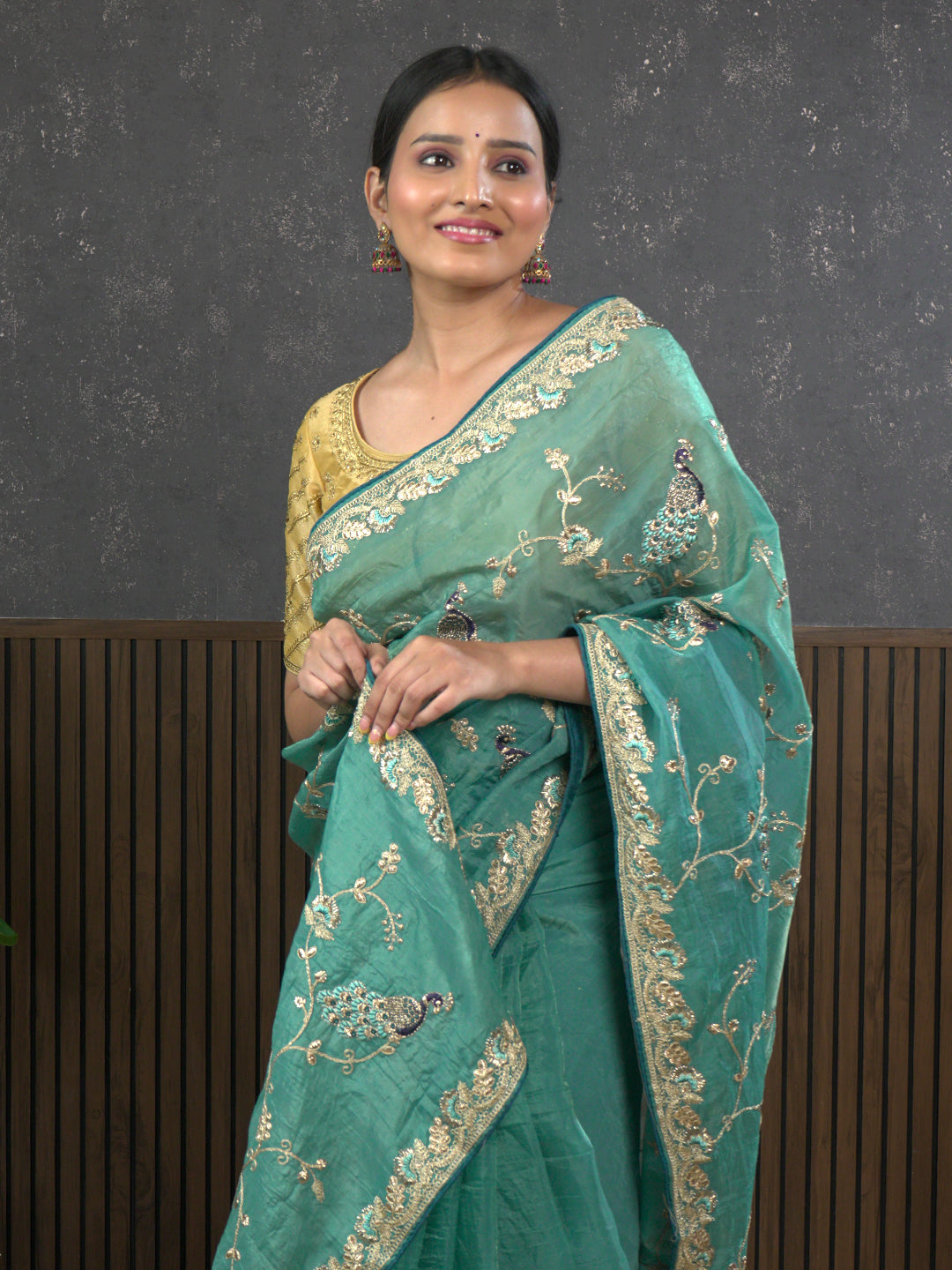 Gota Sea-Green Embroidered Saree
