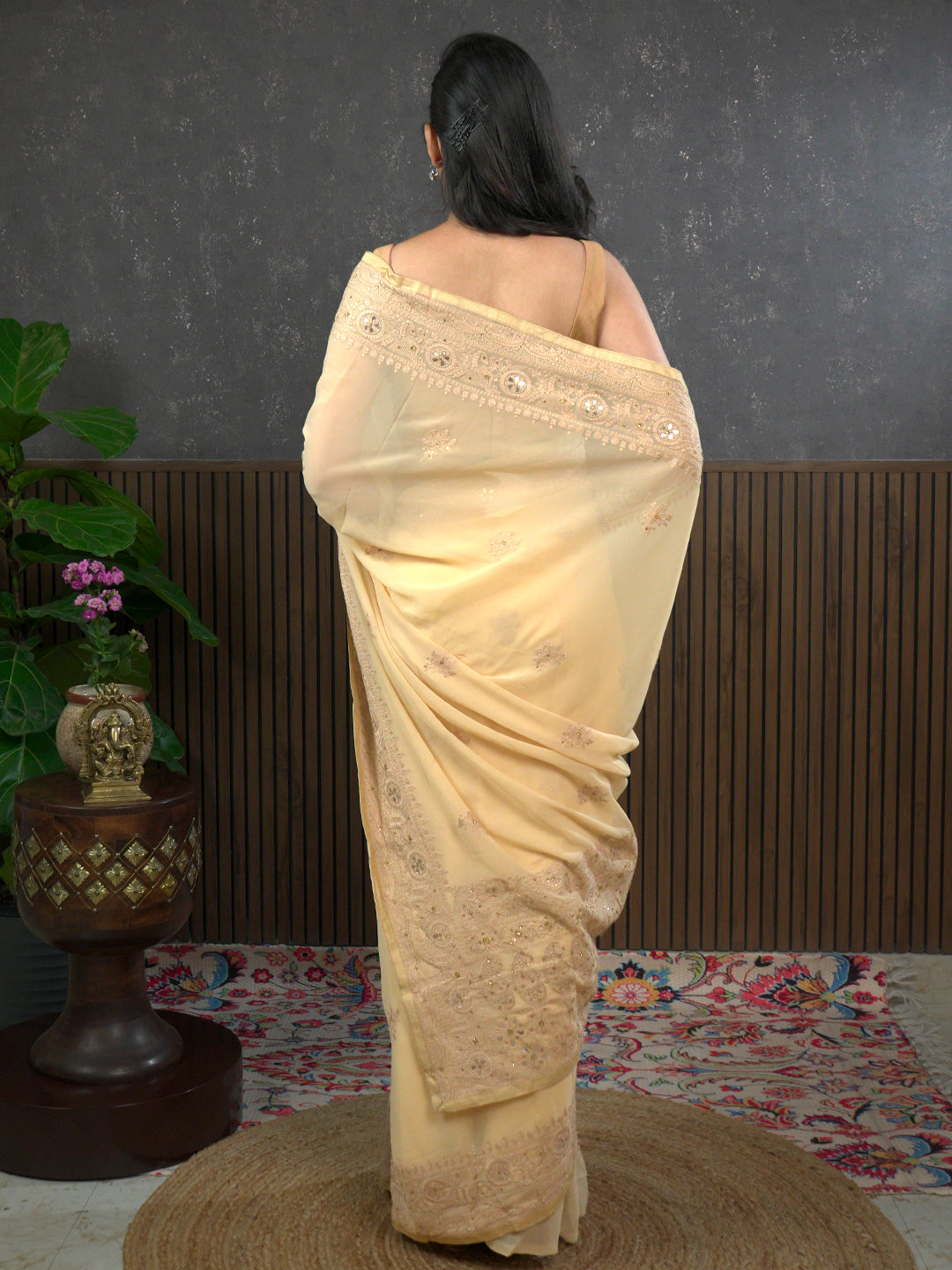 Nazakat Beige Karachi Work Saree