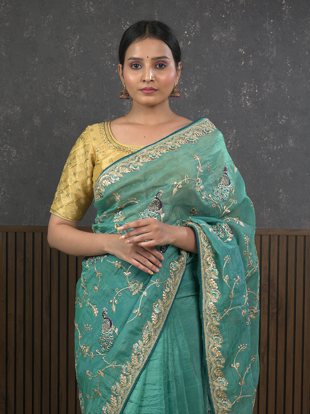 Gota Sea-Green Embroidered Saree