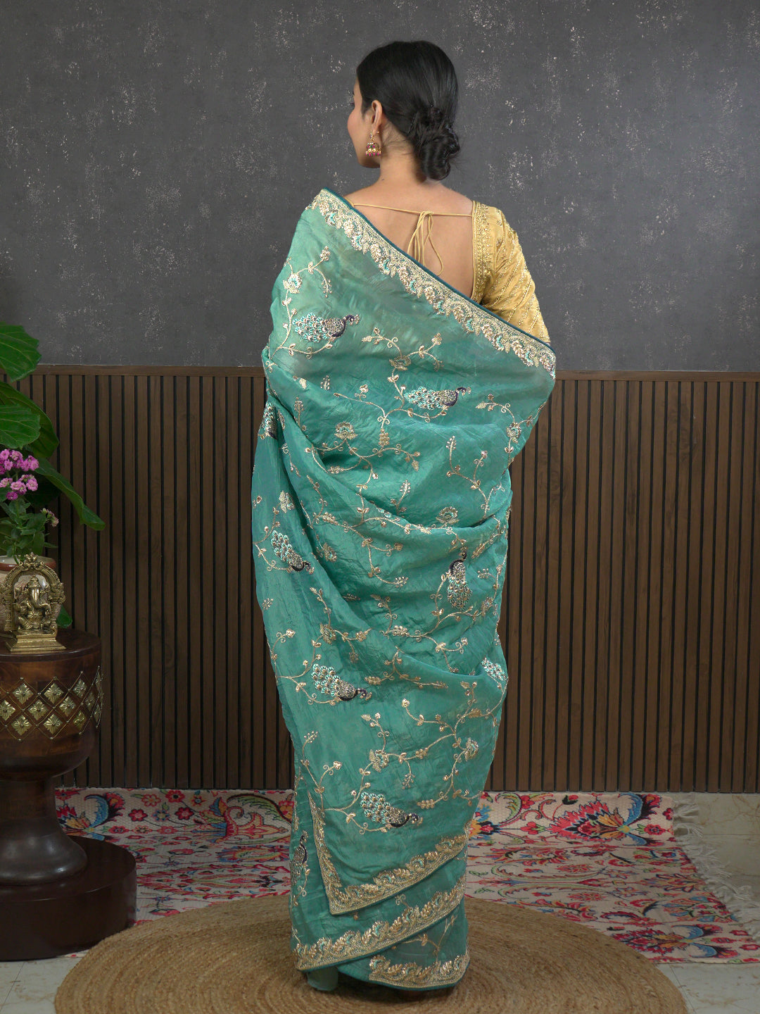Gota Sea-Green Embroidered Saree