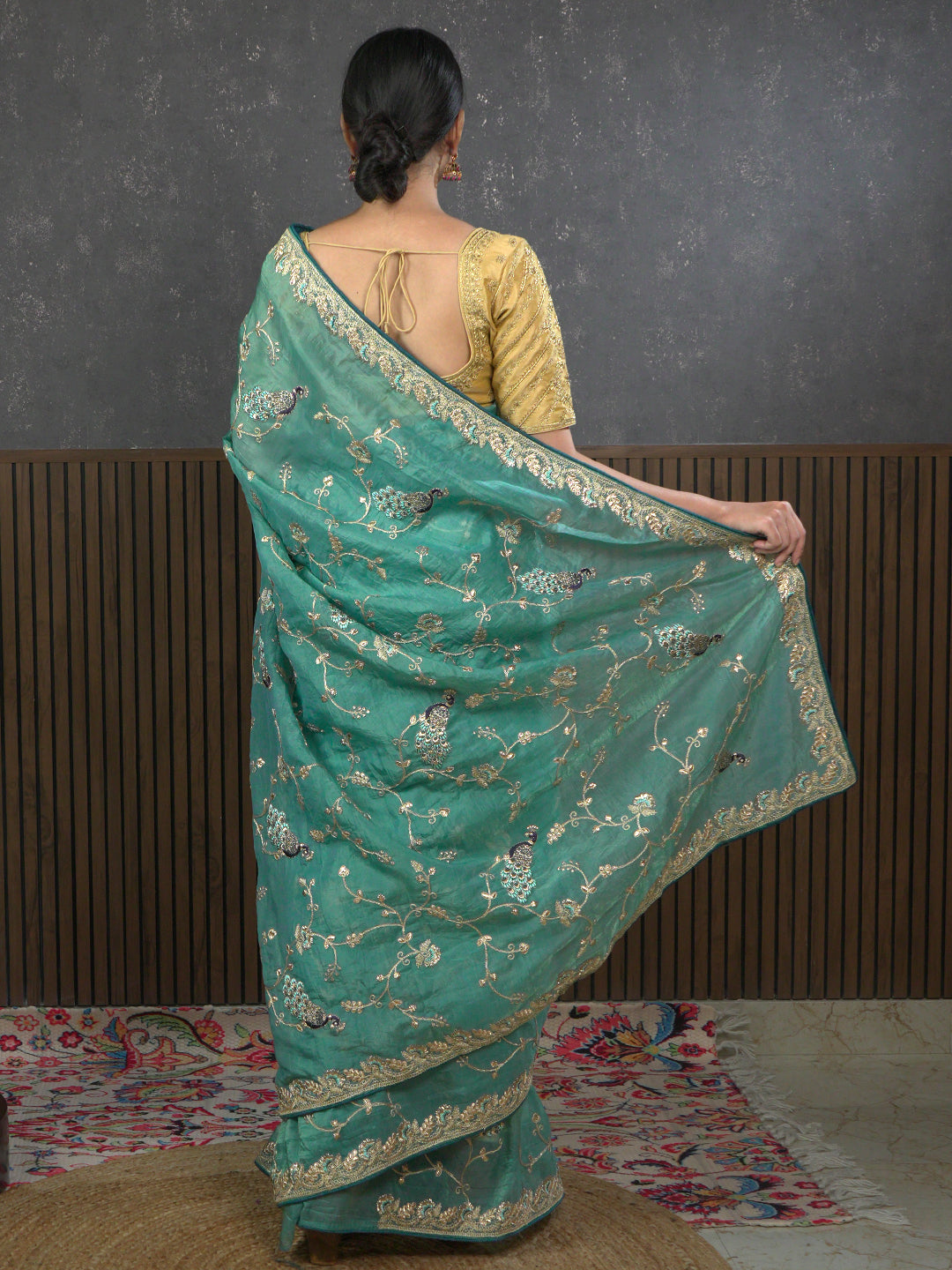 Gota Sea-Green Embroidered Saree