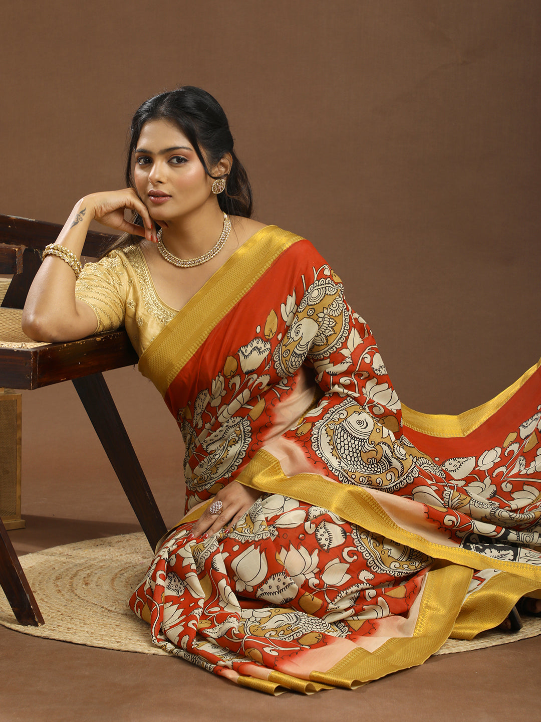 Pushp Multicolored Kalamkari Saree