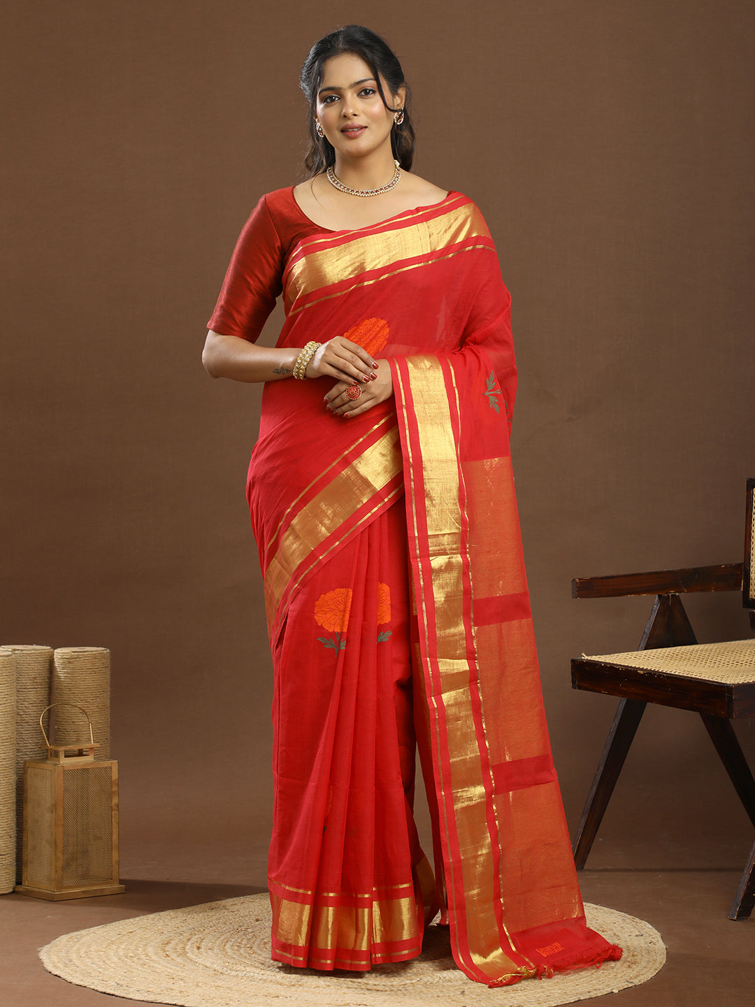 Genda Red Venkatagiri Saree
