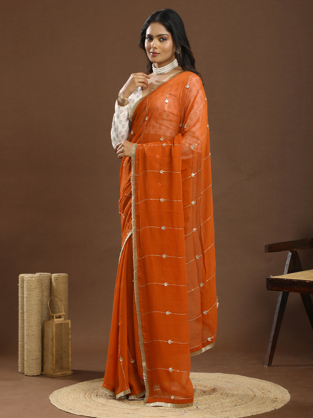 Swarnika Orange Gota Patti Saree