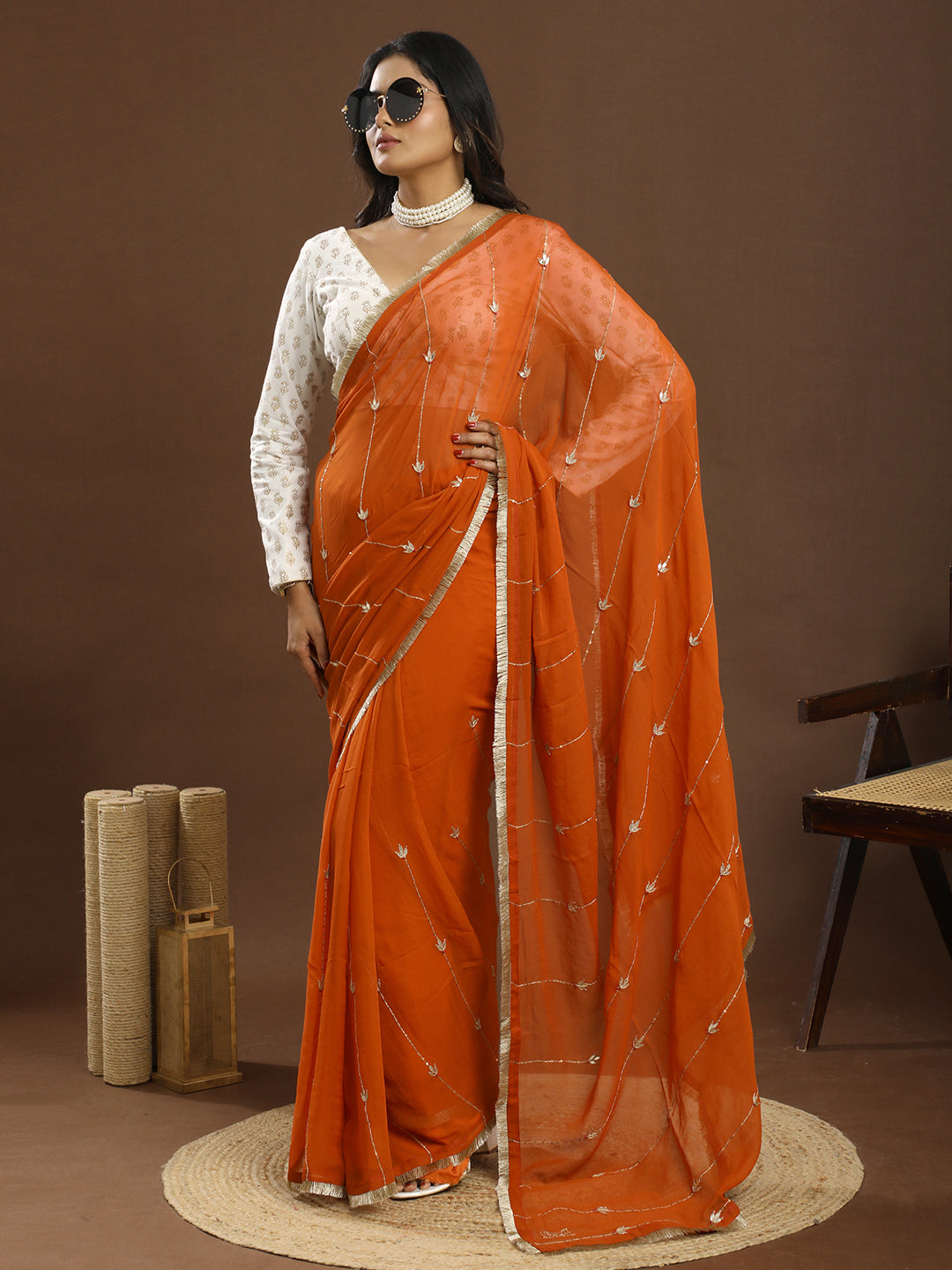 Swarnika Orange Gota Patti Saree