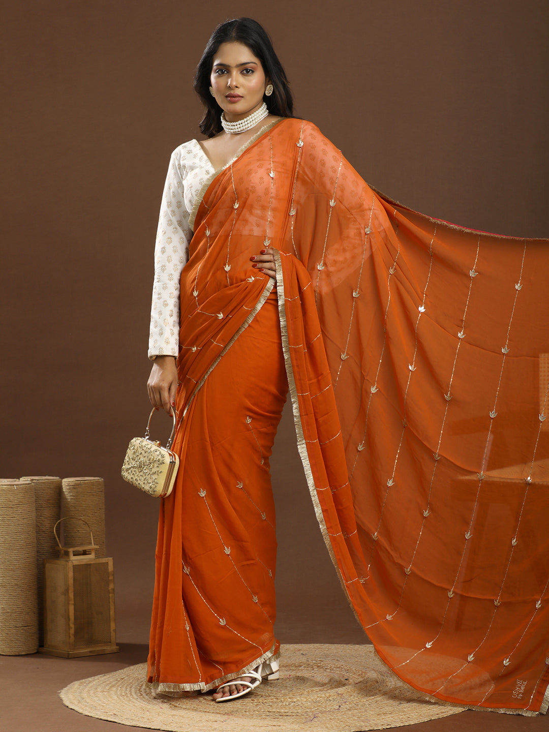 Swarnika Orange Gota Patti Saree