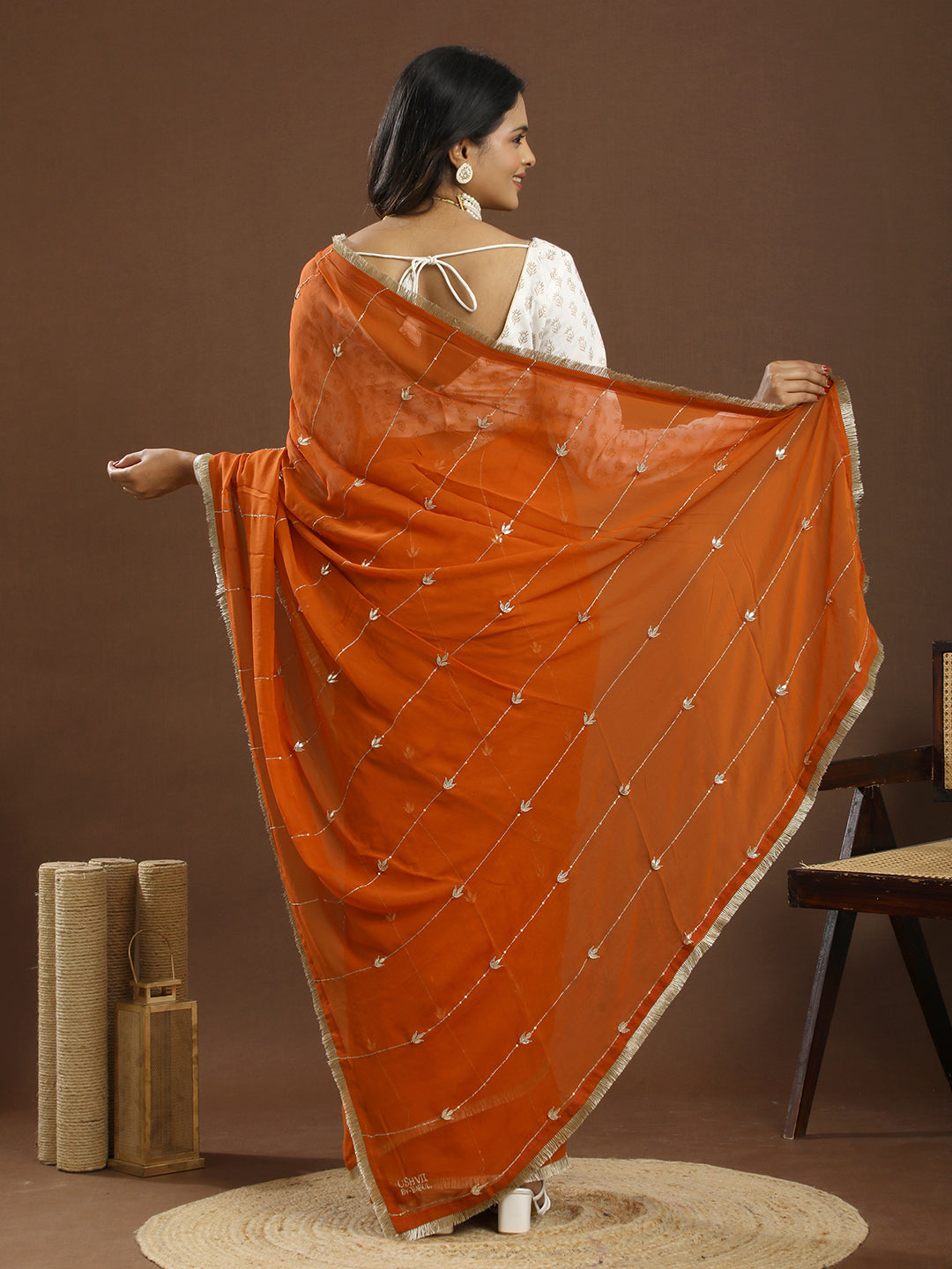 Swarnika Orange Gota Patti Saree