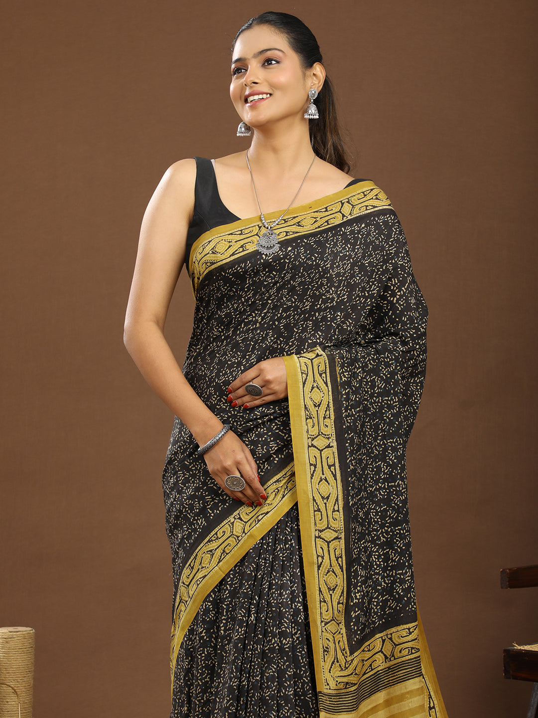 Karmakari Multicolored Ajrakh Saree