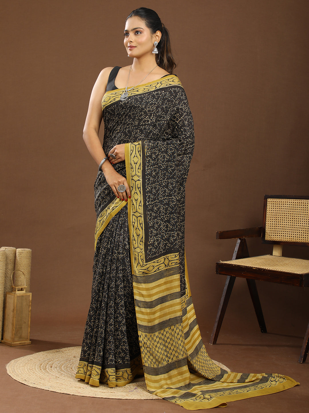 Karmakari Multicolored Ajrakh Saree